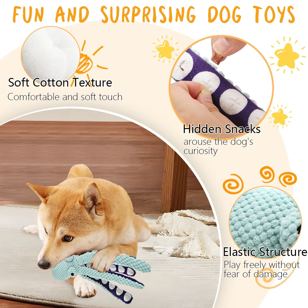 Pet Sniff Plush Toy with Squeaky Sound – Octopus & Shell Puzzle Chew Toy for Dogs & Cats – Teeth Cleaning Interactive Pet Toy