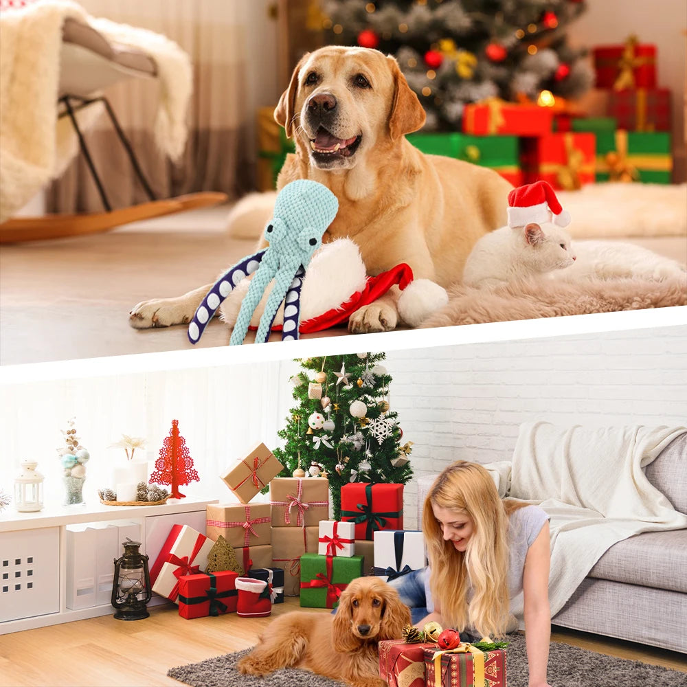 Pet Sniff Plush Toy with Squeaky Sound – Octopus & Shell Puzzle Chew Toy for Dogs & Cats – Teeth Cleaning Interactive Pet Toy
