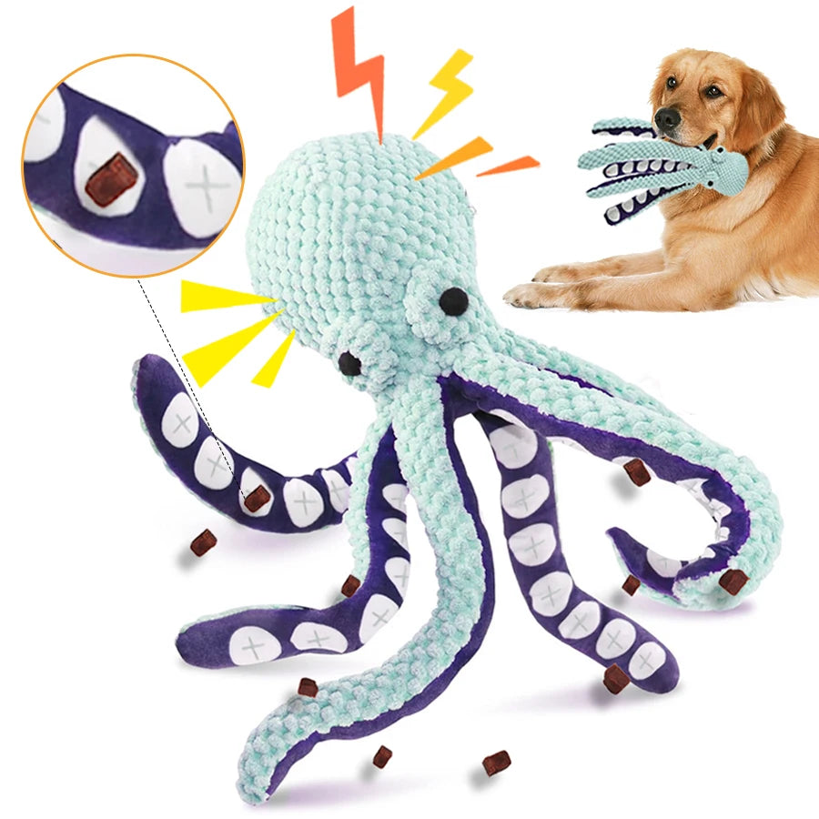 Pet Sniff Plush Toy with Squeaky Sound – Octopus & Shell Puzzle Chew Toy for Dogs & Cats – Teeth Cleaning Interactive Pet Toy