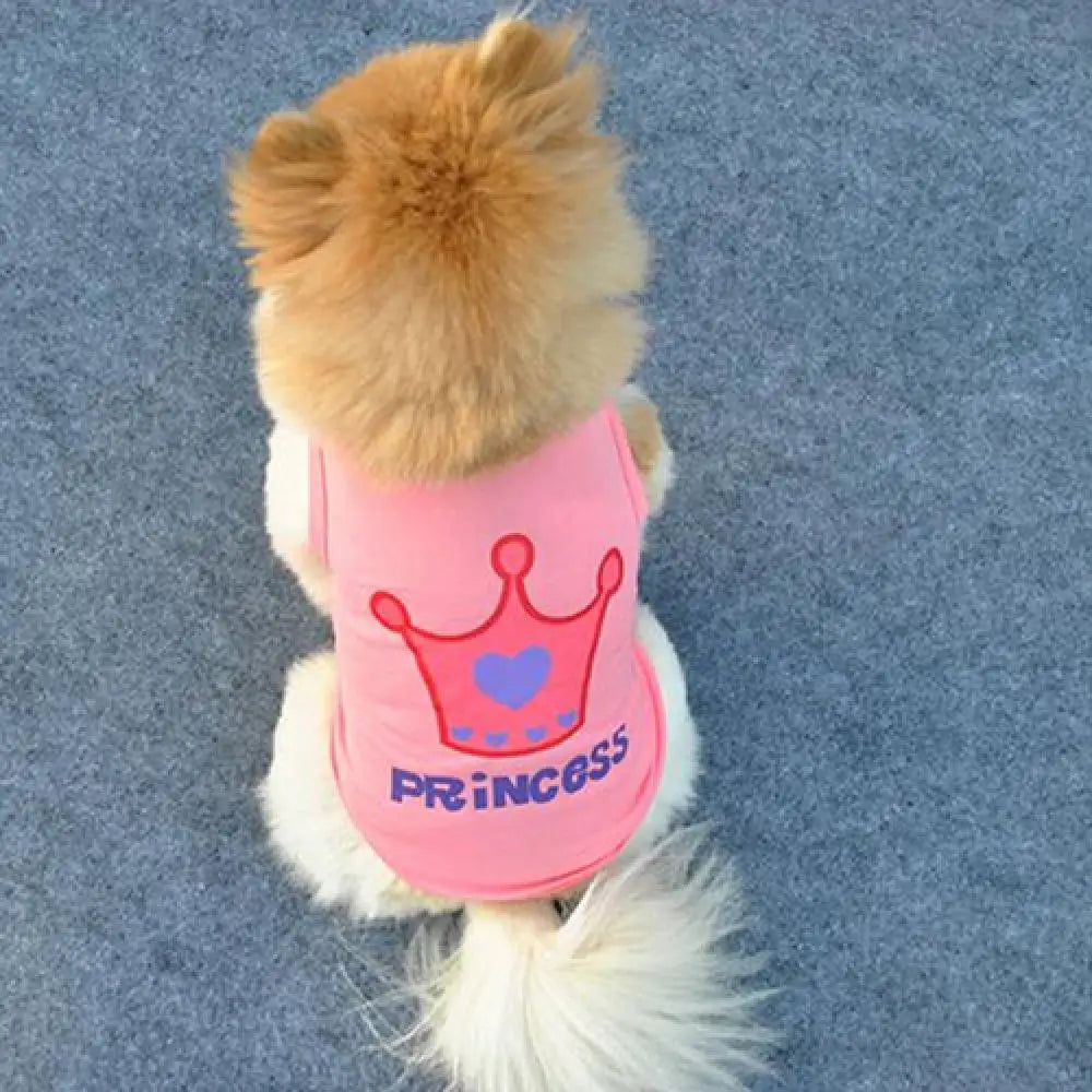 Princess Letter Print Dog & Cat Summer Vest – Cute Crown T-Shirt for Puppies – Casual Pet Clothes – Sweet Style