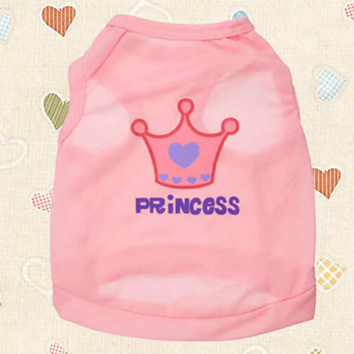Princess Letter Print Dog & Cat Summer Vest – Cute Crown T-Shirt for Puppies – Casual Pet Clothes – Sweet Style