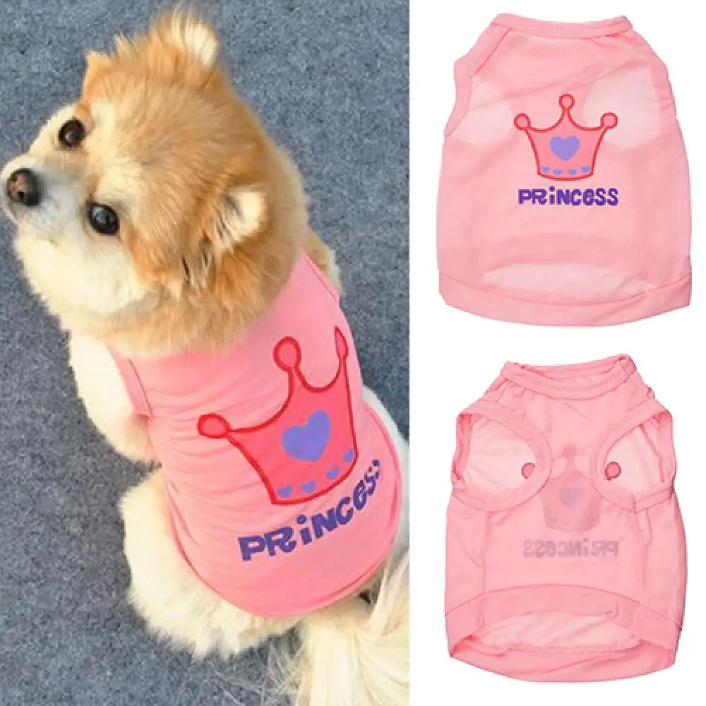 Princess Letter Print Dog & Cat Summer Vest – Cute Crown T-Shirt for Puppies – Casual Pet Clothes – Sweet Style