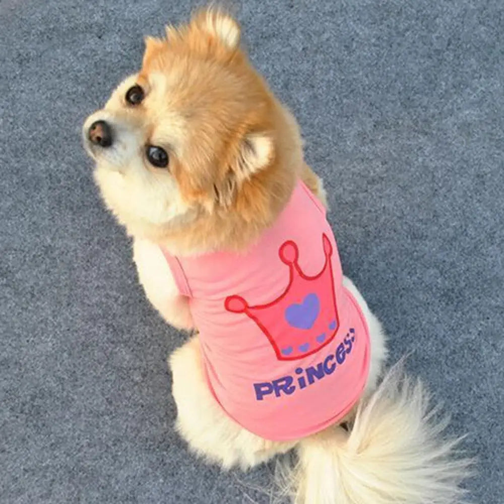 Princess Letter Print Dog & Cat Summer Vest – Cute Crown T-Shirt for Puppies – Casual Pet Clothes – Sweet Style