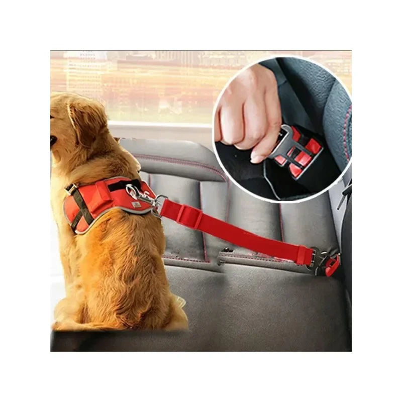 Adjustable Pet Safety Rope for Cars – Dog Traction Belt for Secure Car Travel – Durable Car-Mounted Pet Restraint in Black, Red & Blue