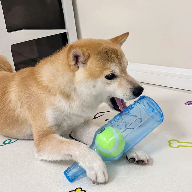 TPR Bite-Resistant Beer Bottle Dog Chew Toy with Tennis Ball – Squeaky Interactive Toy for Puppies & Adult Dogs