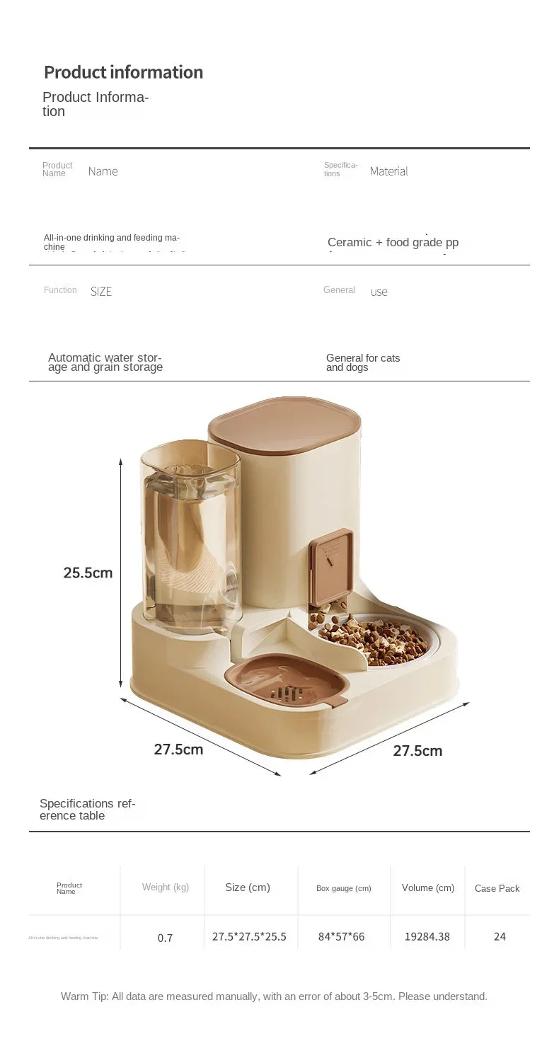 Automatic Pet Water & Food Dispenser – Dual Compartment with Wet/Dry Separation – Ideal for Cats & Small Dogs