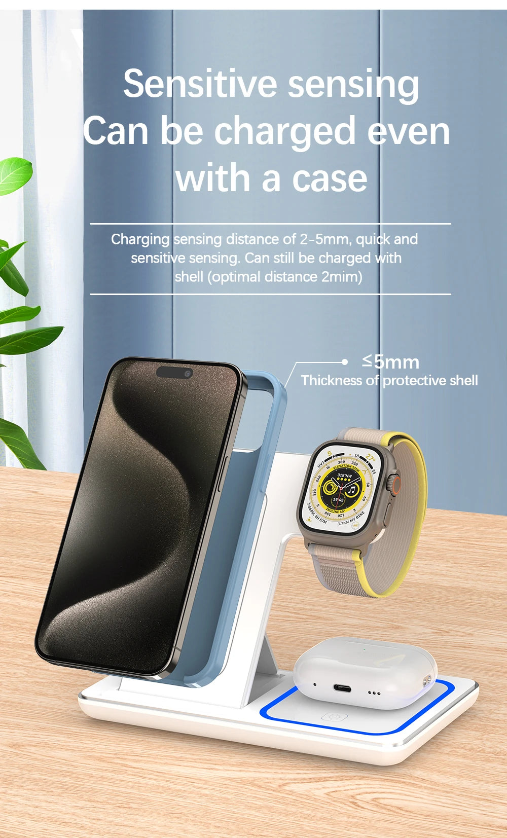 3-in-1 30W Fast Wireless Charging Station | Foldable Charger Stand for iPhone 15–11, Apple Watch Series 9–5, AirPods Pro