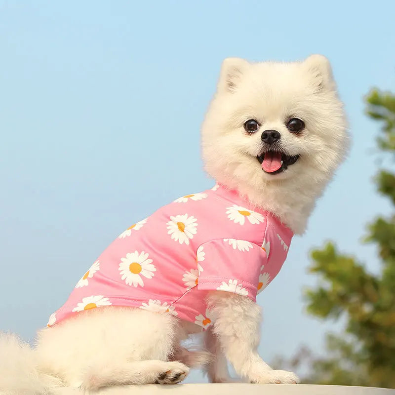 Pet Puppy T-Shirt Vest – Spring & Summer Printed Short Sleeve Clothes for Small & Medium Dogs – Lightweight Travel Pet Clothes