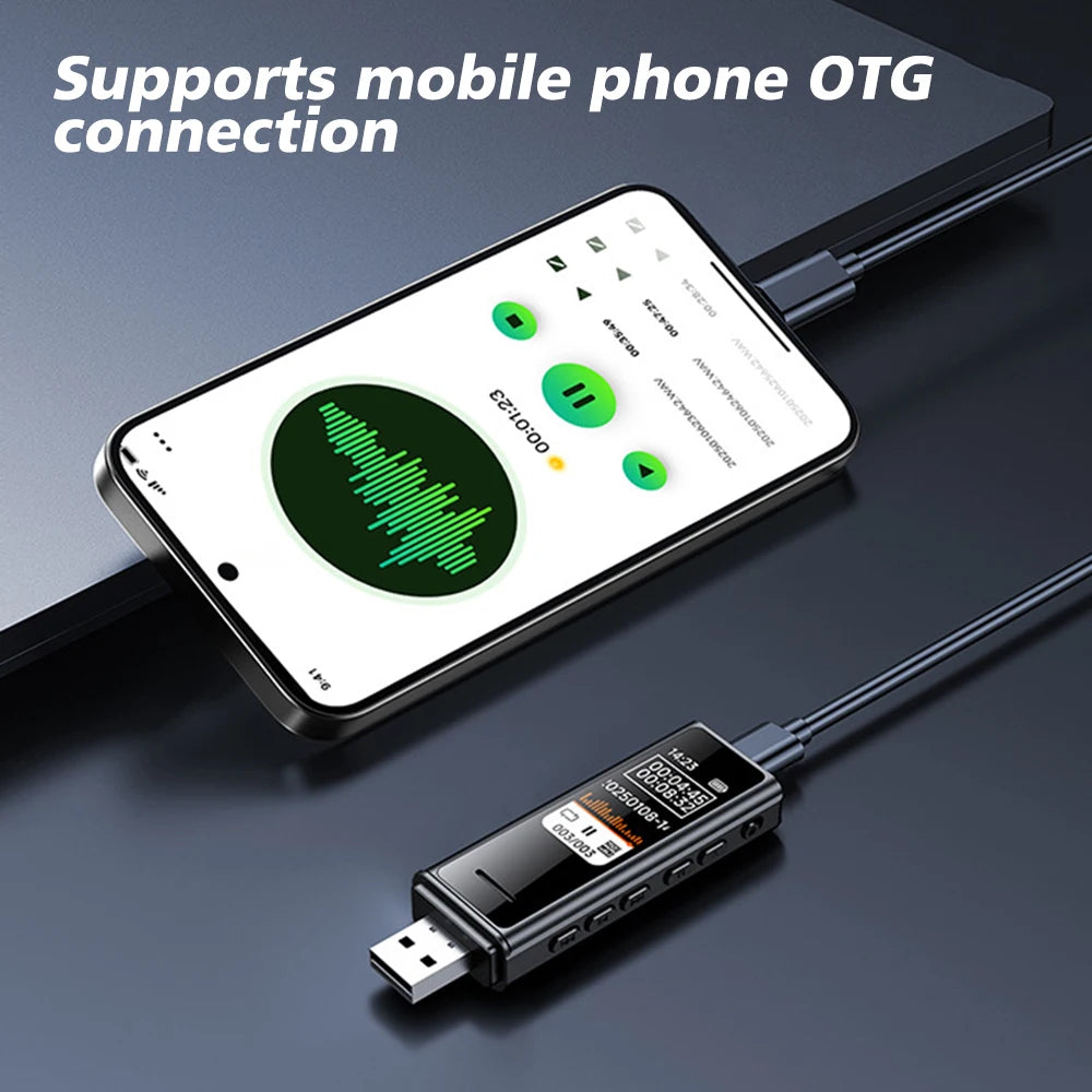 USB Flash Drive Voice Activated Recorder with Back Clip – MP3 Player, Noise Cancellation, Digital Audio Recorder