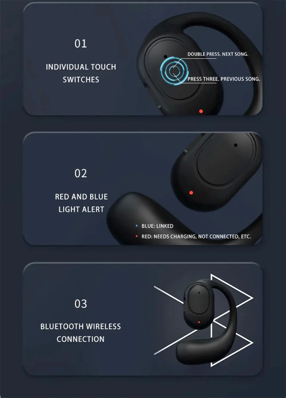 Wireless Bone Conduction Bluetooth Headset with Microphone – Noise-Cancelling, Hands-Free Earphones for Driving, Calls & Outdoor Activities