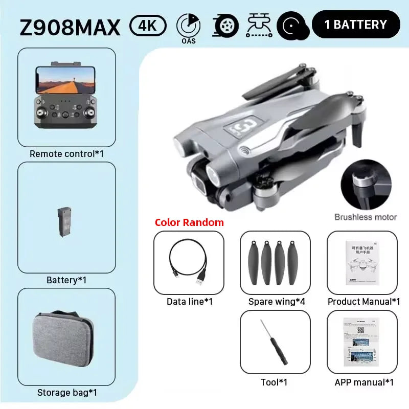 MINI Z908Pro Max Drone – 4K UHD Camera, Brushless Motor, WiFi FPV, Obstacle Avoidance, Folding RC Quadcopter for Beginners & Intermediates