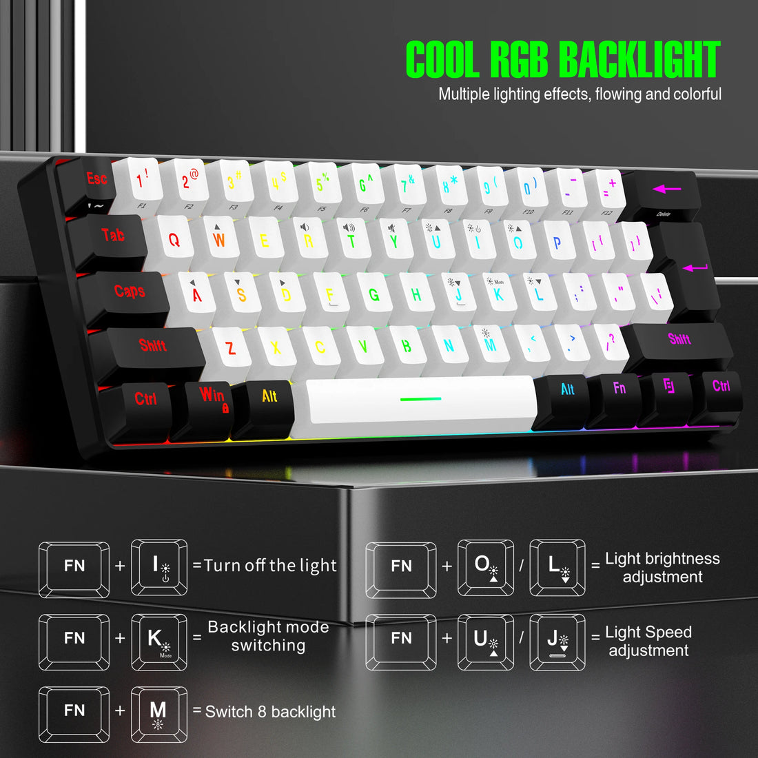 60% Wired Gaming Keyboard – RGB Backlit Ultra-Compact 61-Key Waterproof Mini Keyboard for PC/Mac Gamers