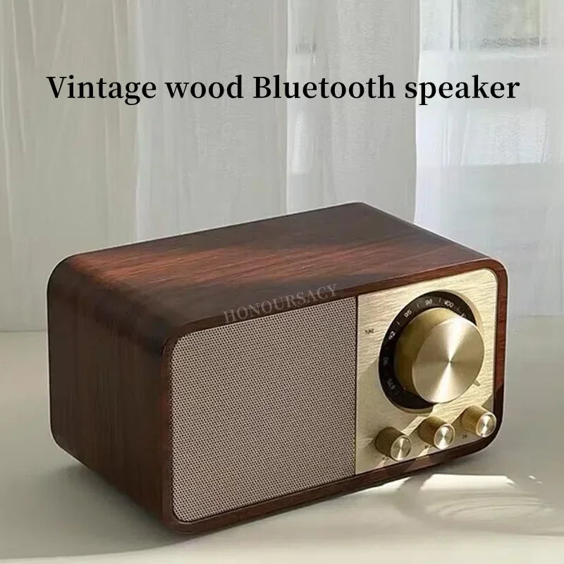 Nostalgic Bluetooth Speaker – Retro Wooden Design, Wireless Subwoofer, Bluetooth 5.0, FM Radio, Portable Audio