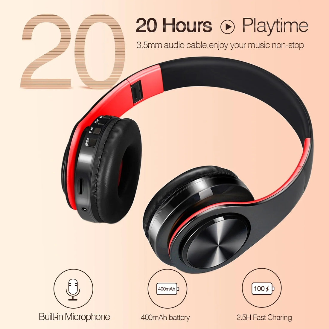 Bluetooth Over-Ear Headphones with Mic – Wireless, Soft Earmuffs, 20H Battery