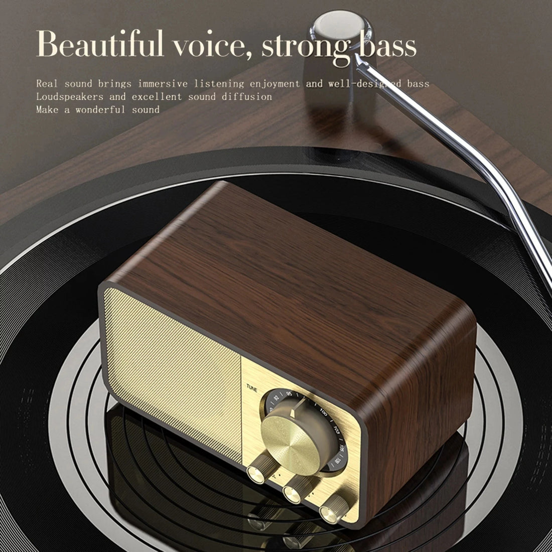 Nostalgic Bluetooth Speaker – Retro Wooden Design, Wireless Subwoofer, Bluetooth 5.0, FM Radio, Portable Audio