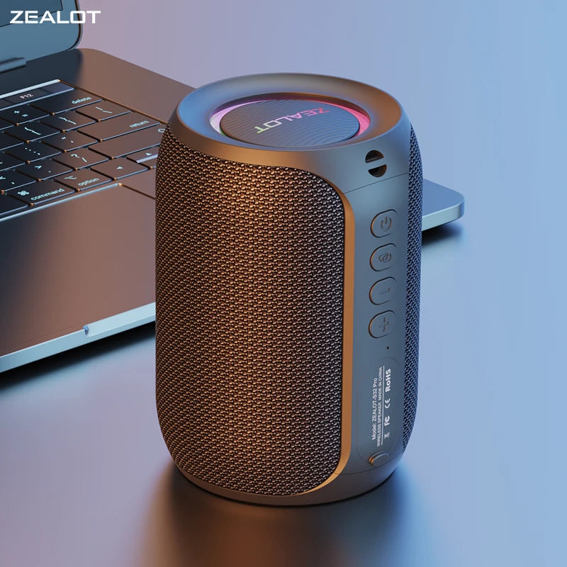 Zealot S32 Pro Bluetooth Speaker – Waterproof Portable Subwoofer with Deep Bass, RGB Lights, and 360° Stereo Sound
