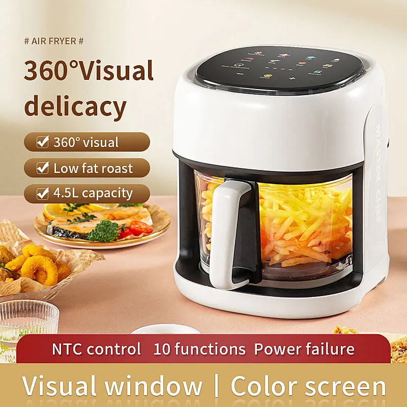 Smart Air Fryer Electric Visual Window 4.5L – Oil-Free 360° Convection Oven with Digital Controls for Healthy Cooking