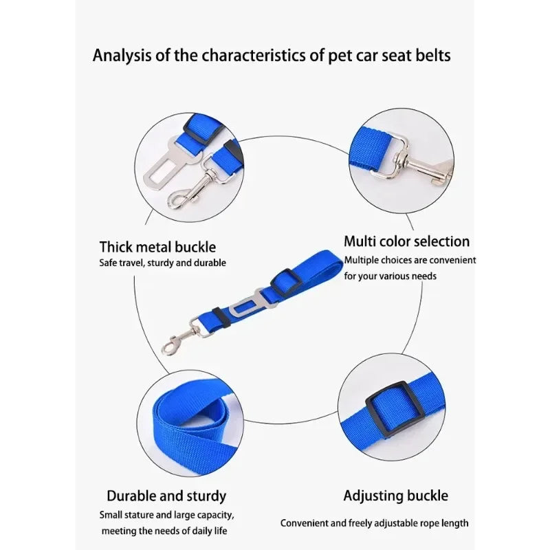 Adjustable Pet Safety Rope for Cars – Dog Traction Belt for Secure Car Travel – Durable Car-Mounted Pet Restraint in Black, Red & Blue