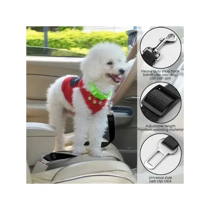 Adjustable Pet Safety Rope for Cars – Dog Traction Belt for Secure Car Travel – Durable Car-Mounted Pet Restraint in Black, Red & Blue