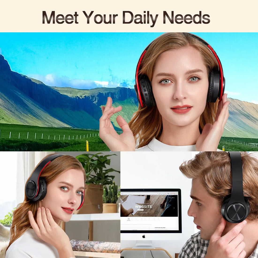 Bluetooth Over-Ear Headphones with Mic – Wireless, Soft Earmuffs, 20H Battery