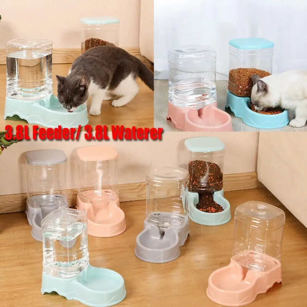 3.8L Automatic Pet Feeder & Water Fountain – No-Spill Gravity Dispenser for Cats & Dogs