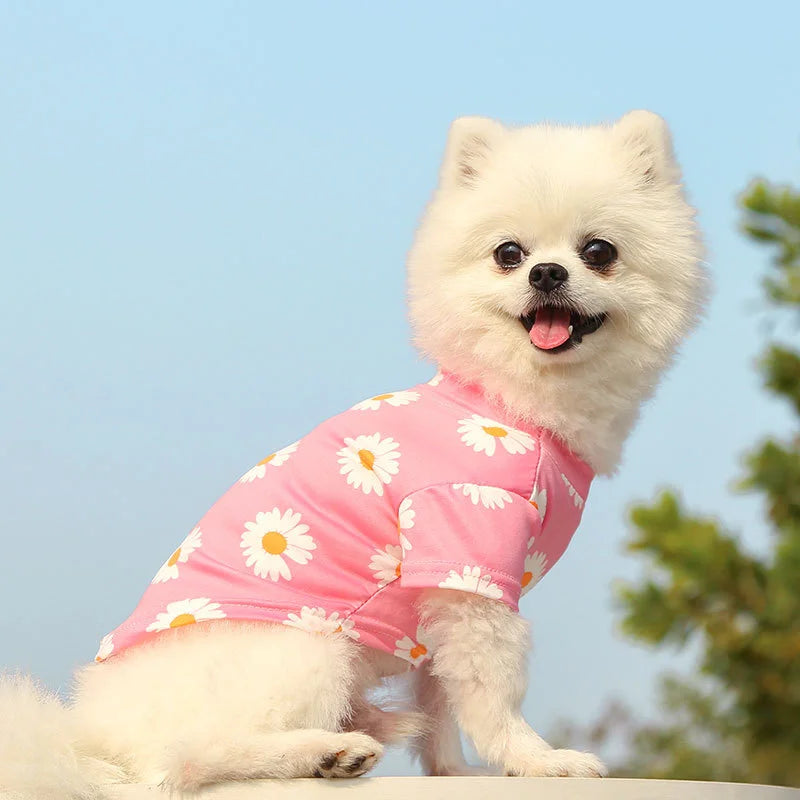 Pet Puppy T-Shirt Vest – Spring & Summer Printed Short Sleeve Clothes for Small & Medium Dogs – Lightweight Travel Pet Clothes