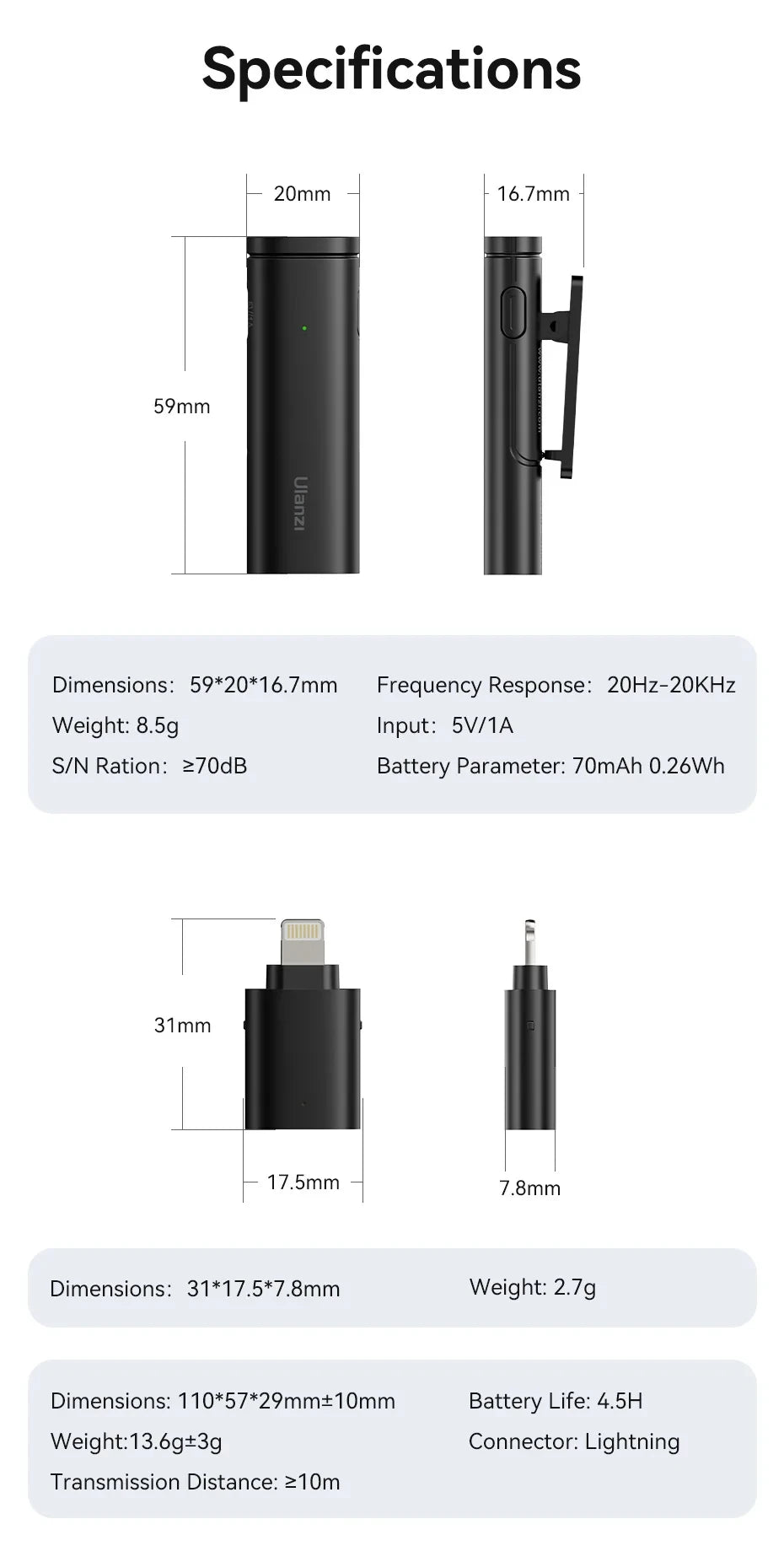 Ulanzi VM-10 Wireless Lavalier Microphone – Portable Clip-On Mic for iPhone & Android, Live Streaming & Recording
