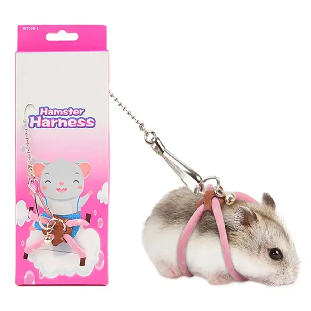 Adjustable Soft Harness & Bell Leash Set for Small Pets – Ideal for Hamsters, Mice, Ferrets, Rats, and Guinea Pigs