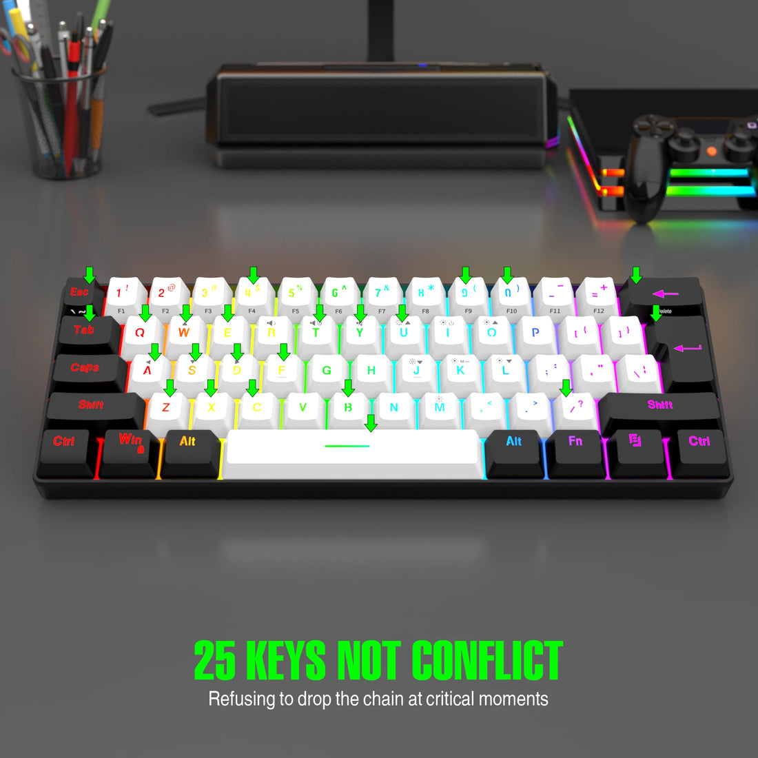 60% Wired Gaming Keyboard – RGB Backlit Ultra-Compact 61-Key Waterproof Mini Keyboard for PC/Mac Gamers