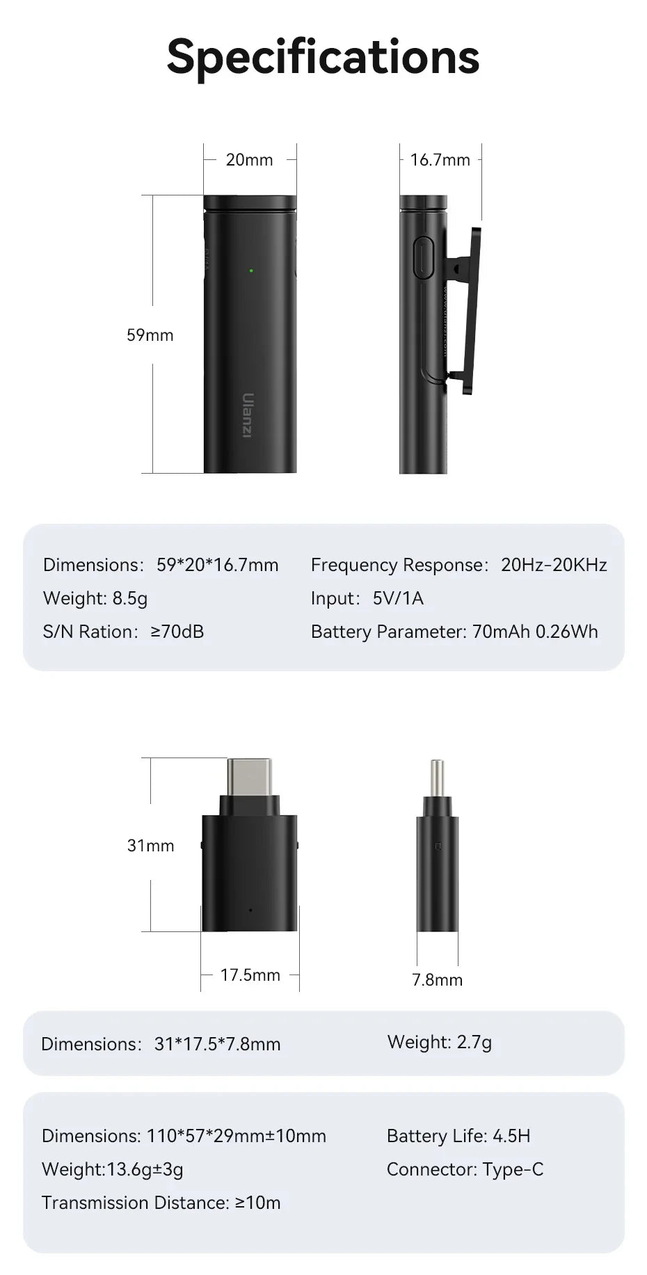 Ulanzi VM-10 Wireless Lavalier Microphone – Portable Clip-On Mic for iPhone & Android, Live Streaming & Recording
