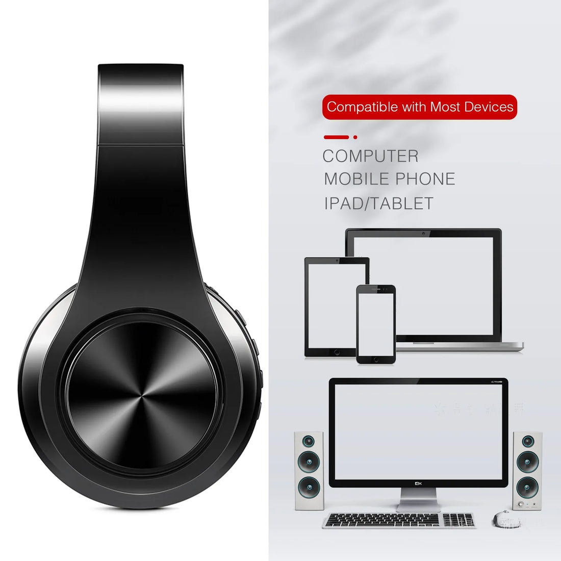 Bluetooth Over-Ear Headphones with Mic – Wireless, Soft Earmuffs, 20H Battery