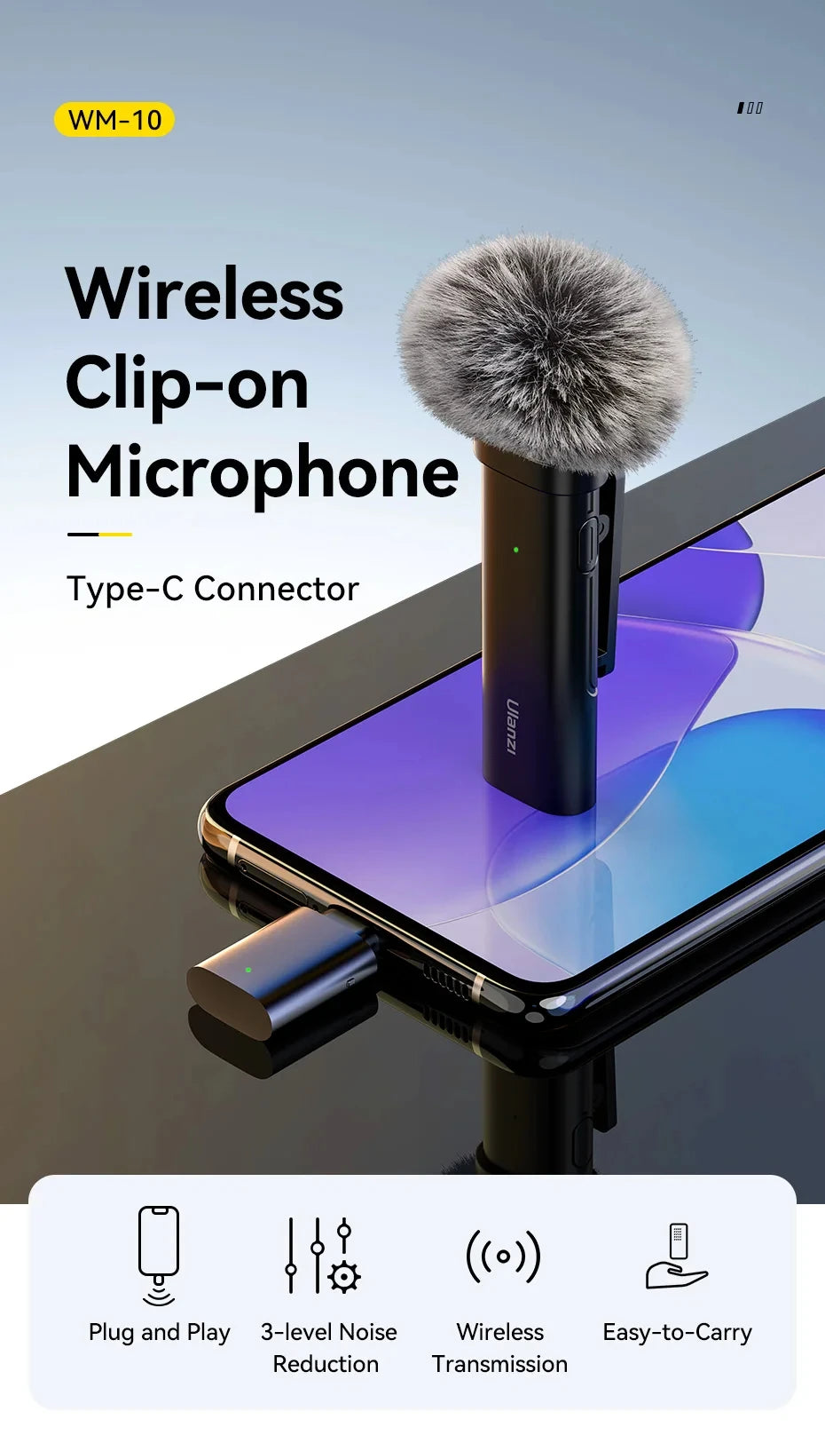 Ulanzi VM-10 Wireless Lavalier Microphone – Portable Clip-On Mic for iPhone & Android, Live Streaming & Recording