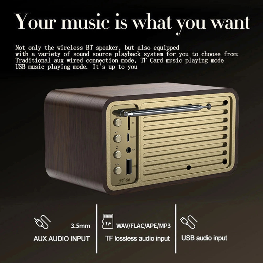 Nostalgic Bluetooth Speaker – Retro Wooden Design, Wireless Subwoofer, Bluetooth 5.0, FM Radio, Portable Audio