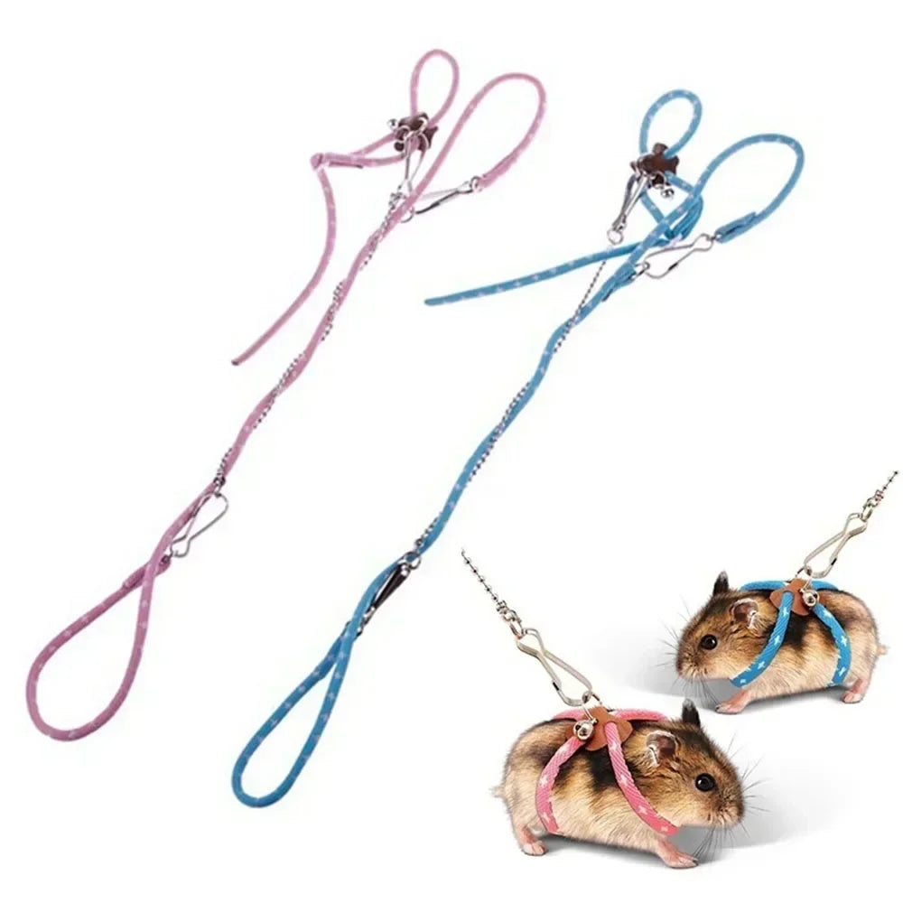 Adjustable Soft Harness & Bell Leash Set for Small Pets – Ideal for Hamsters, Mice, Ferrets, Rats, and Guinea Pigs