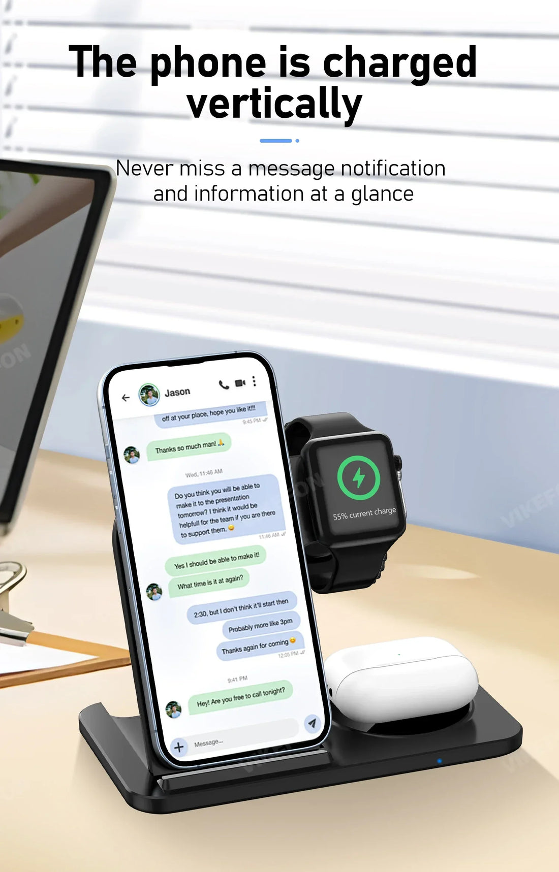 3-in-1 30W Fast Wireless Charging Station | Foldable Charger Stand for iPhone 15–11, Apple Watch Series 9–5, AirPods Pro