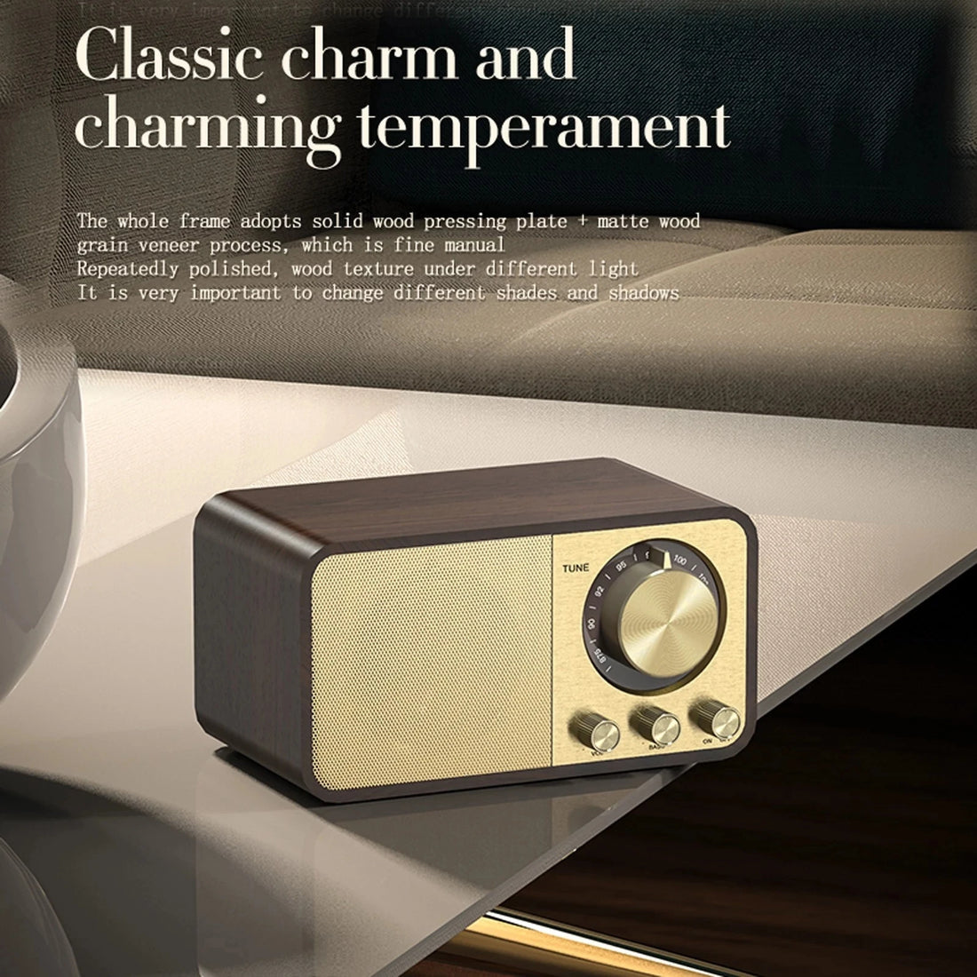 Nostalgic Bluetooth Speaker – Retro Wooden Design, Wireless Subwoofer, Bluetooth 5.0, FM Radio, Portable Audio