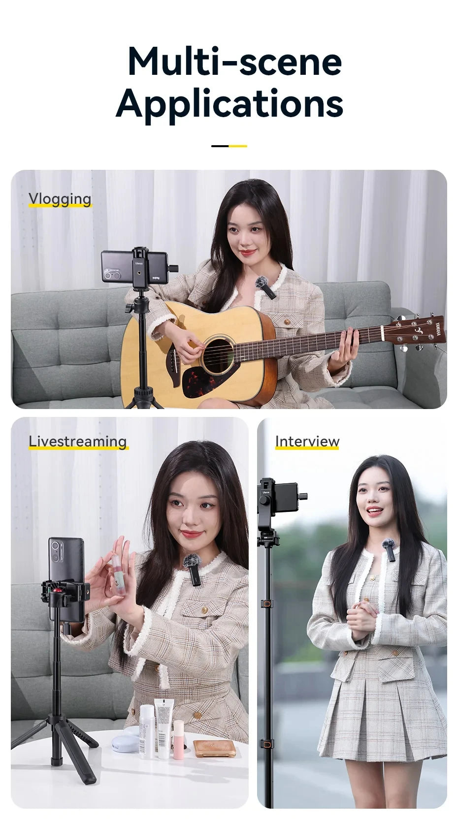 Ulanzi VM-10 Wireless Lavalier Microphone – Portable Clip-On Mic for iPhone & Android, Live Streaming & Recording