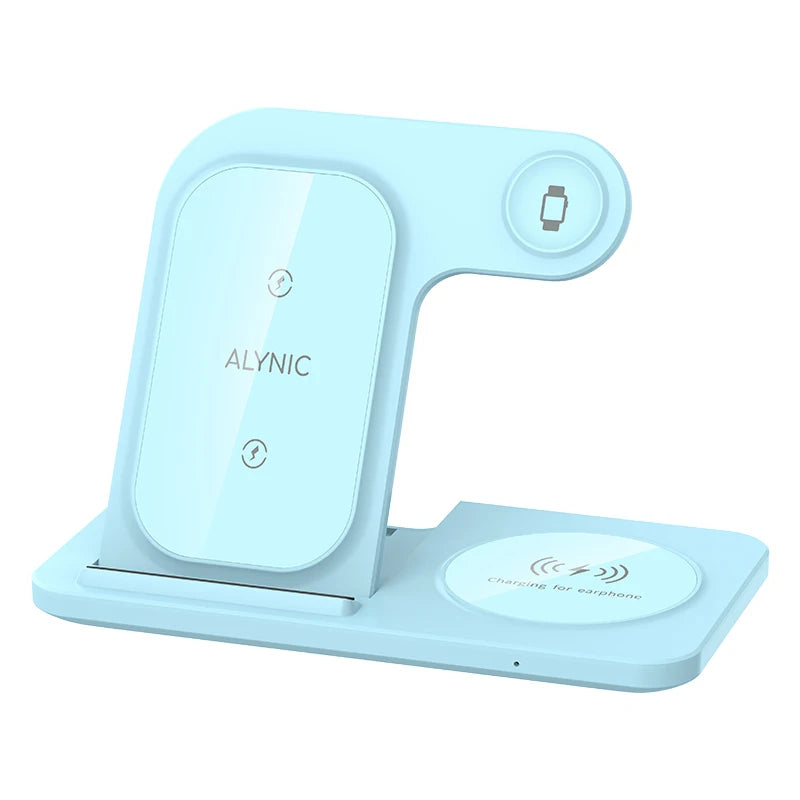 3-in-1 30W Fast Wireless Charging Station | Foldable Charger Stand for iPhone 15–11, Apple Watch Series 9–5, AirPods Pro