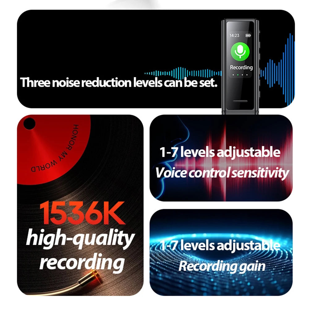 USB Flash Drive Voice Activated Recorder with Back Clip – MP3 Player, Noise Cancellation, Digital Audio Recorder