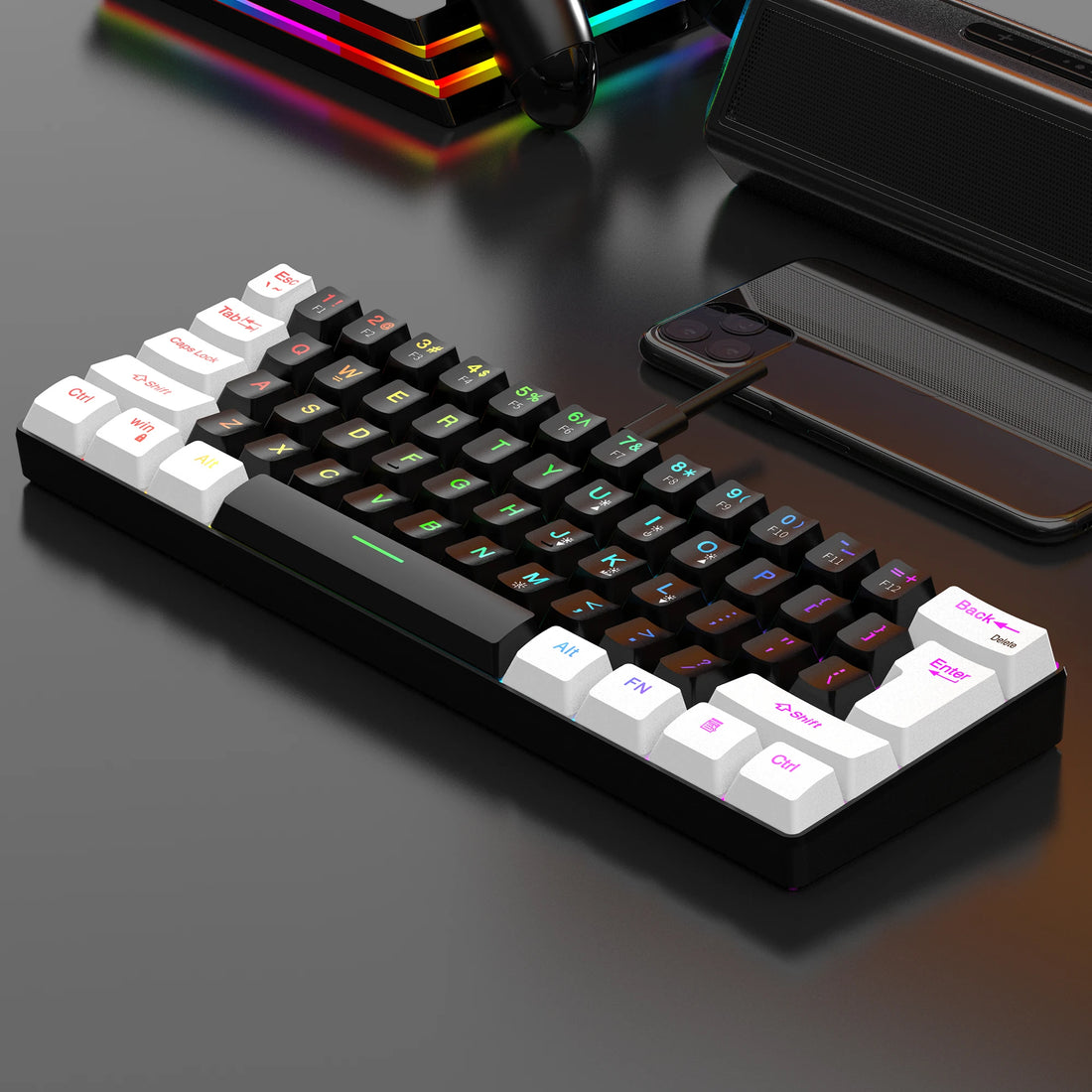 60% Wired Gaming Keyboard – RGB Backlit Ultra-Compact 61-Key Waterproof Mini Keyboard for PC/Mac Gamers