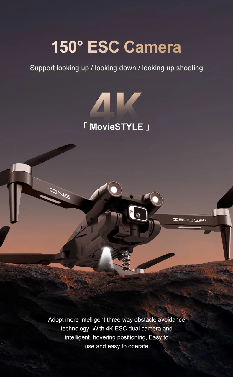 MINI Z908Pro Max Drone – 4K UHD Camera, Brushless Motor, WiFi FPV, Obstacle Avoidance, Folding RC Quadcopter for Beginners & Intermediates