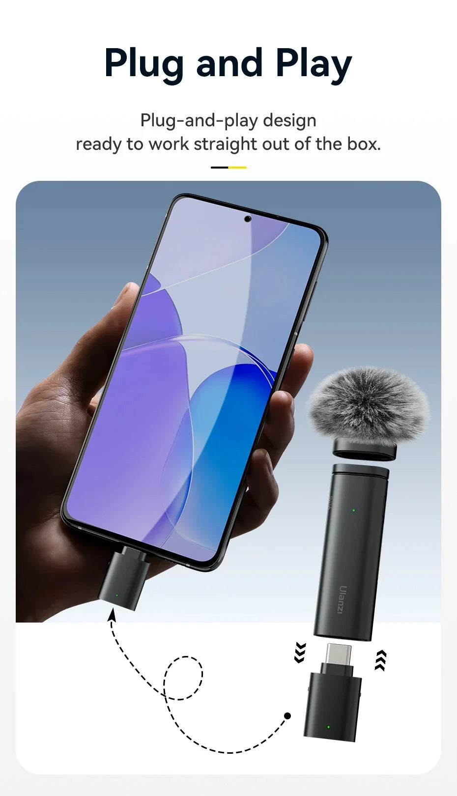 Ulanzi VM-10 Wireless Lavalier Microphone – Portable Clip-On Mic for iPhone & Android, Live Streaming & Recording
