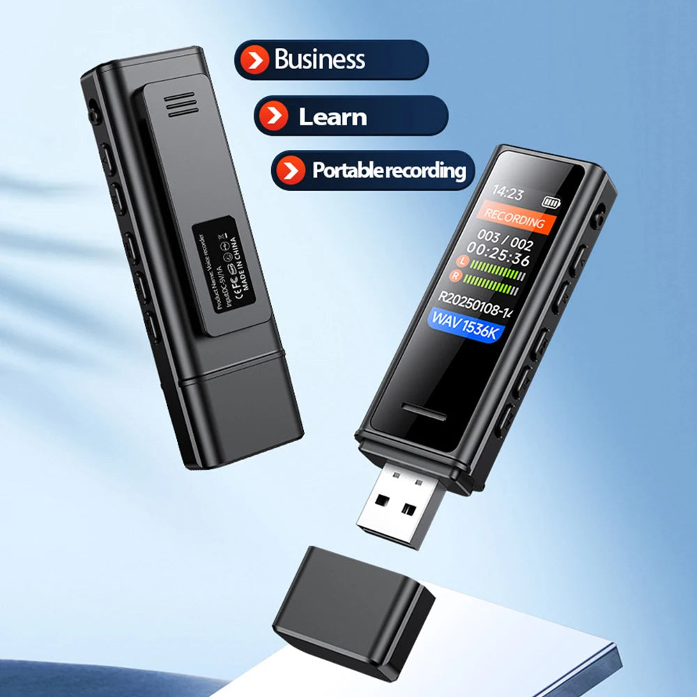 USB Flash Drive Voice Activated Recorder with Back Clip – MP3 Player, Noise Cancellation, Digital Audio Recorder