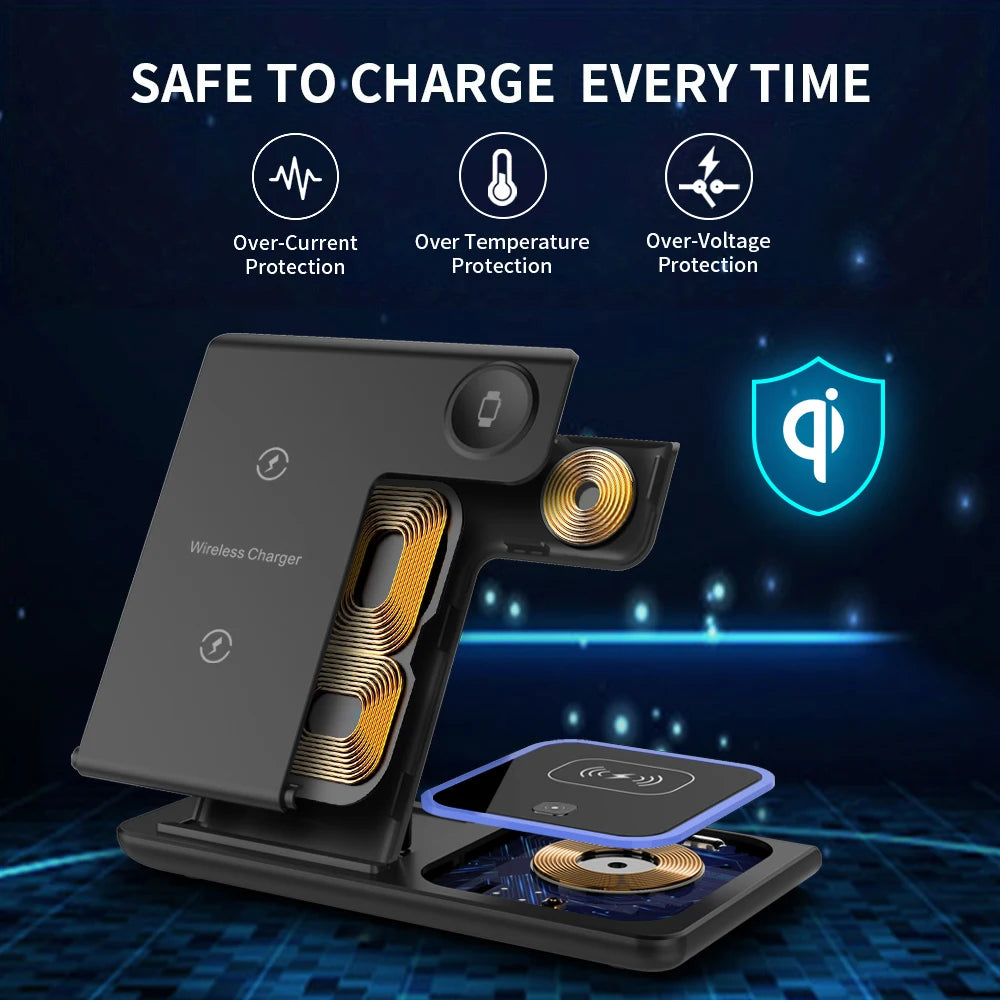3-in-1 30W Fast Wireless Charging Station | Foldable Charger Stand for iPhone 15–11, Apple Watch Series 9–5, AirPods Pro