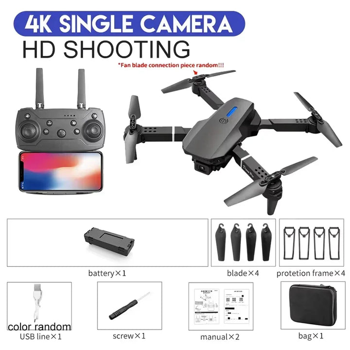 E88 Professional Wide Angle RC Drone – HD 4K Camera, Foldable Design, Ideal for Aerial Photography and Kids' Gifts