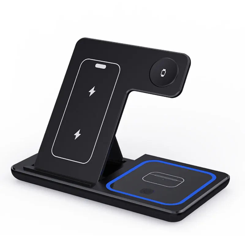 3-in-1 30W Fast Wireless Charging Station | Foldable Charger Stand for iPhone 15–11, Apple Watch Series 9–5, AirPods Pro