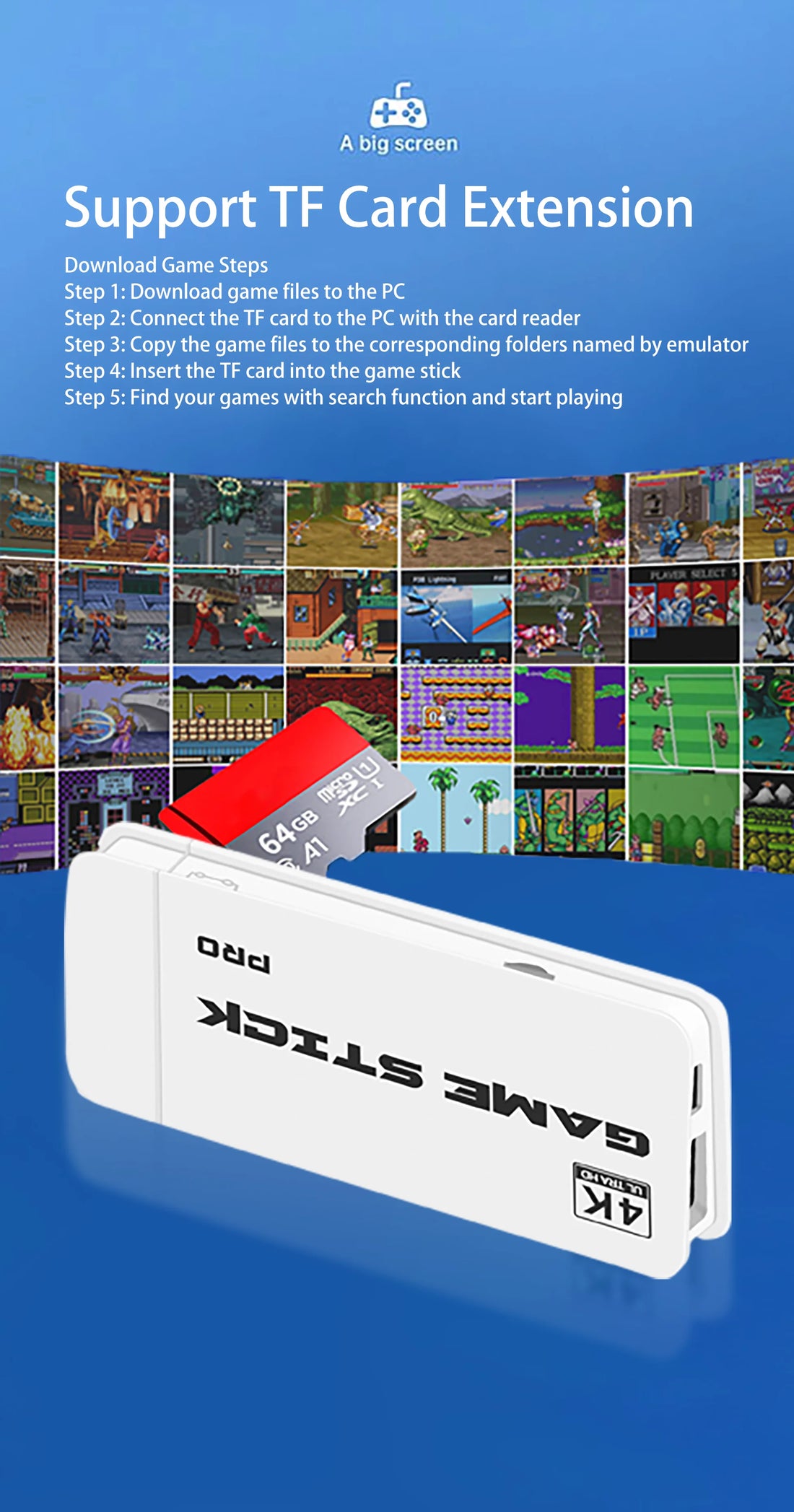 M15 4K Retro Game Stick – 40,000+ Classic Games, 128GB, Dual Wireless Controllers