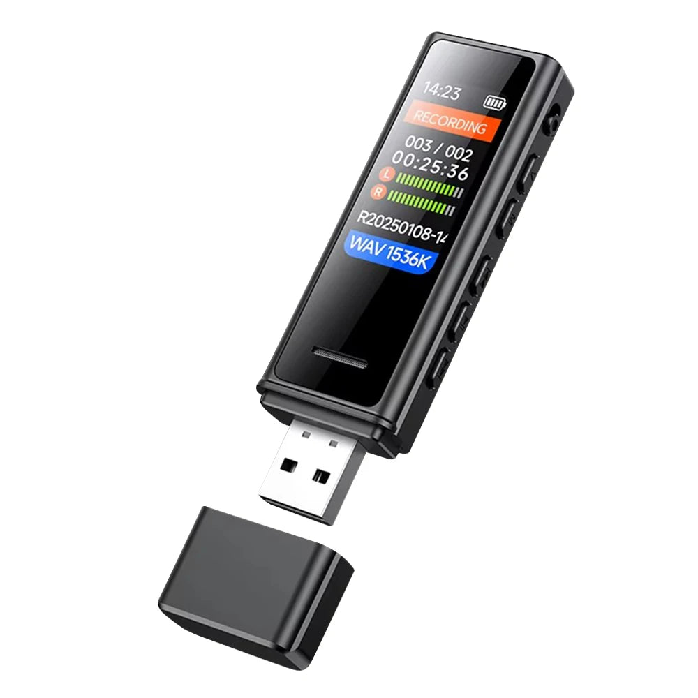 USB Flash Drive Voice Activated Recorder with Back Clip – MP3 Player, Noise Cancellation, Digital Audio Recorder