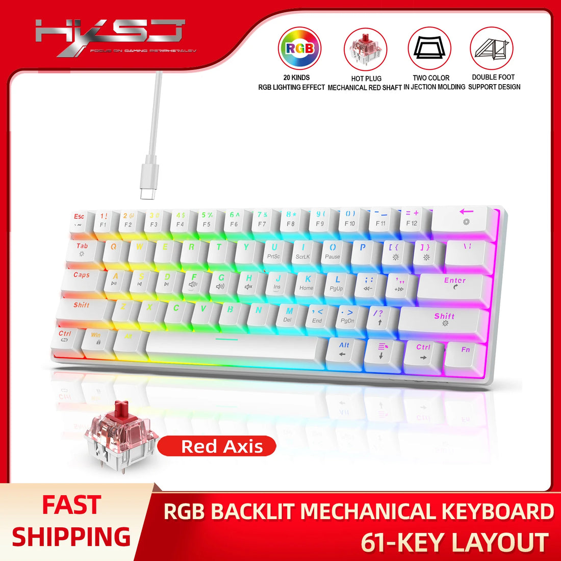 60% Wired Gaming Keyboard – RGB Backlit Ultra-Compact 61-Key Waterproof Mini Keyboard for PC/Mac Gamers