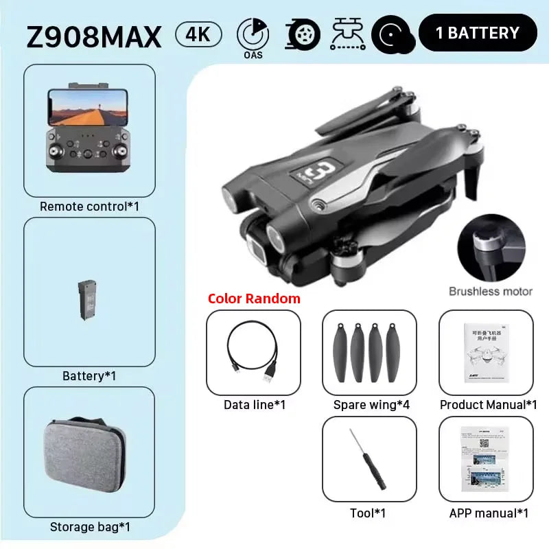MINI Z908Pro Max Drone – 4K UHD Camera, Brushless Motor, WiFi FPV, Obstacle Avoidance, Folding RC Quadcopter for Beginners & Intermediates